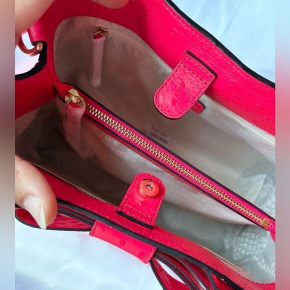 Kate Spade Bright Pink Ostrich Leather Satchel w/ Bow - NWT - Original Dust Bag - Picture 7 of 12